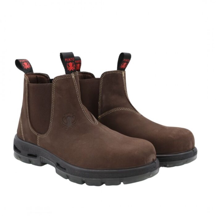 103375940_67dc9f9a7c5bb بسطار جلد مقدمة حديد من بونتو Punto للرجال لون بني محروق - الصورة 1