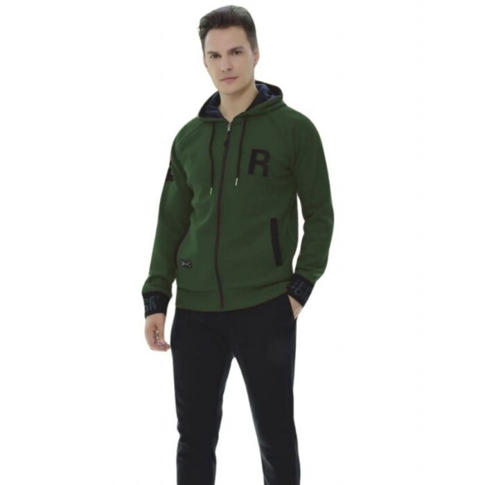 ⁦بجامة رجالي قماش لاكوست ضد التقطين مبطن فرو للرجال لون زيتي وأسود⁩ - الصورة ⁦3⁩