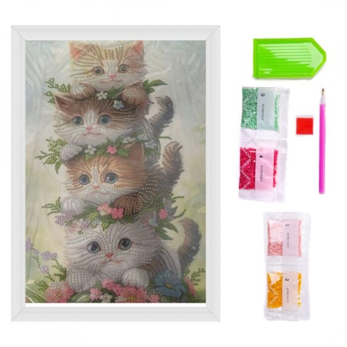 ⁦لوحة تزيين الألماس DIY D5 بتصميم 4 قطط مقاس 33*27 سم⁩ - الصورة ⁦6⁩