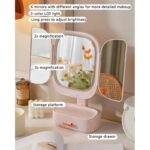 ⁦مرآة مكياج بإضاءة LED مع زاوية قابلة للتعديل وأدراج تخزين لون زهري⁩ - الصورة ⁦3⁩