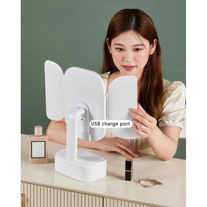 ⁦مرآة مكياج بإضاءة LED مع زاوية قابلة للتعديل وأدراج تخزين لون زهري⁩ - الصورة ⁦5⁩