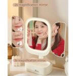 ⁦مرآة مكياج بإضاءة LED مع زاوية قابلة للتعديل وأدراج تخزين لون زهري⁩ - الصورة ⁦6⁩