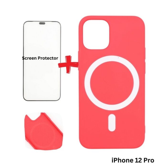 103376221_67dca2580f230 كفر ايفون 12 برو ماج سيف داعم للشحن اللاسلكي لون أحمر مع هدية لزقة حماية للشاشة - الصورة 1