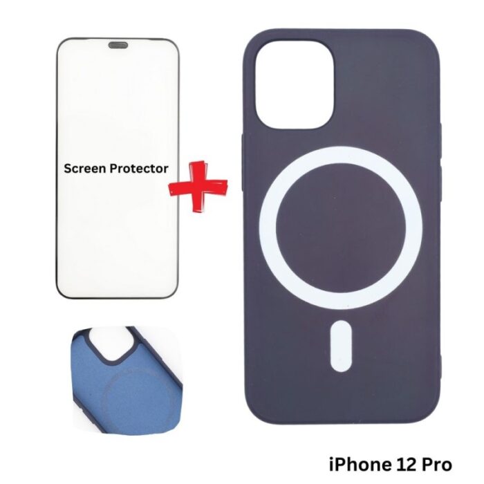 103376224_67dca259de448 كفر ايفون 12 برو ماج سيف داعم للشحن اللاسلكي لون كحلي مع هدية لزقة حماية للشاشة - الصورة 1