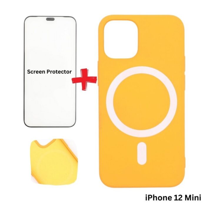 103376234_67dca2624e61a كفر ايفون 12 مني ماج سيف داعم للشحن اللاسلكي لون برتقالي مع هدية لزقة حماية للشاشة - الصورة 1
