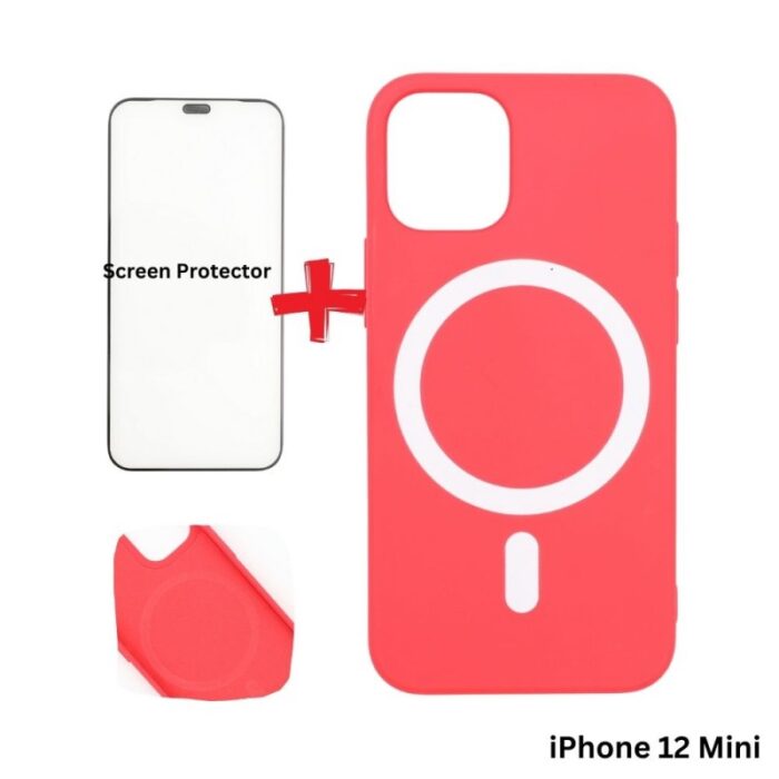 103376235_67dca2639d8e3 كفر ايفون 12 مني ماج سيف داعم للشحن اللاسلكي لون أحمر مع هدية لزقة حماية للشاشة - الصورة 1