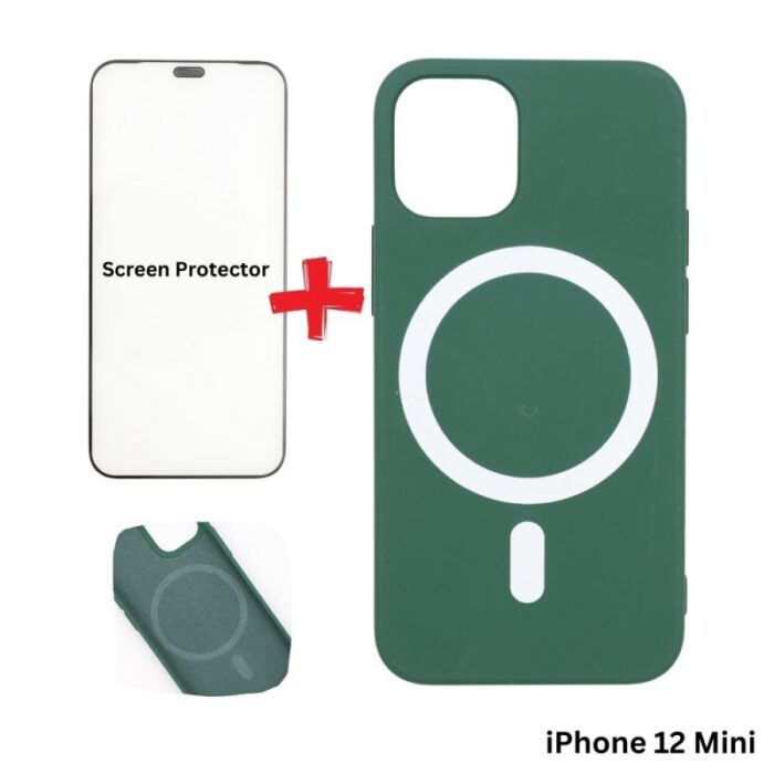 103376236_67dca2643595f كفر ايفون 12 مني ماج سيف داعم للشحن اللاسلكي لون زيتي مع هدية لزقة حماية للشاشة - الصورة 1