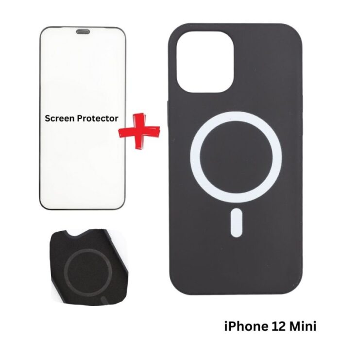 103376237_67dca2656fd24 كفر ايفون 12 مني ماج سيف داعم للشحن اللاسلكي لون أسود مع هدية لزقة حماية للشاشة - الصورة 1