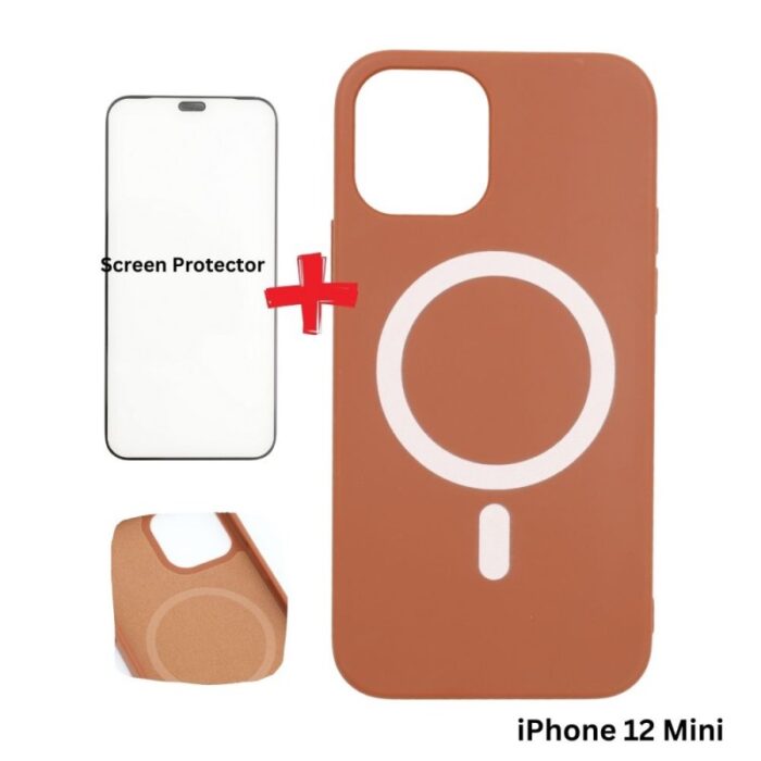 103376239_67dca2675cf52 كفر ايفون 12 مني ماج سيف داعم للشحن اللاسلكي لون بني مع هدية لزقة حماية للشاشة - الصورة 1