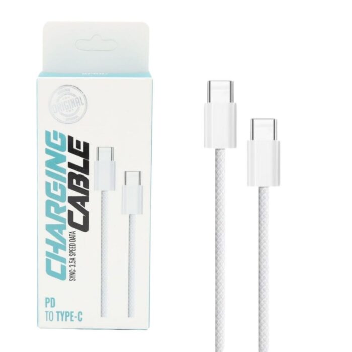 ⁦سلك شحن سريع - طول 2 متر - TYPE C TYPE C . سرعة نقل المعلومات 480M . سرعة الشحن 60W . لون ابيض⁩ - الصورة ⁦3⁩