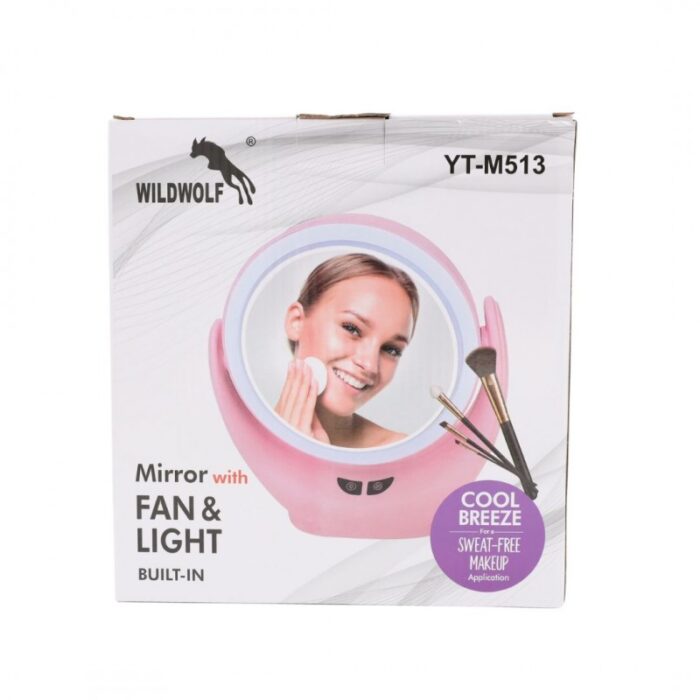 103376360_67dca38a52047 مراة مضيئة مع مروحة متعددة الاستخدمات للمكياج تعمال بشحن والبطاريات لون زهري - الصورة 1