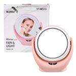 ⁦مراة مضيئة مع مروحة متعددة الاستخدمات للمكياج تعمال بشحن والبطاريات لون زهري⁩ - الصورة ⁦2⁩