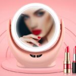 ⁦مراة مضيئة مع مروحة متعددة الاستخدمات للمكياج تعمال بشحن والبطاريات لون زهري⁩ - الصورة ⁦6⁩