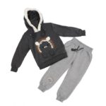 ⁦بجامة شتوية للأطفال لون سكني غامق قطعتين⁩ - الصورة ⁦3⁩