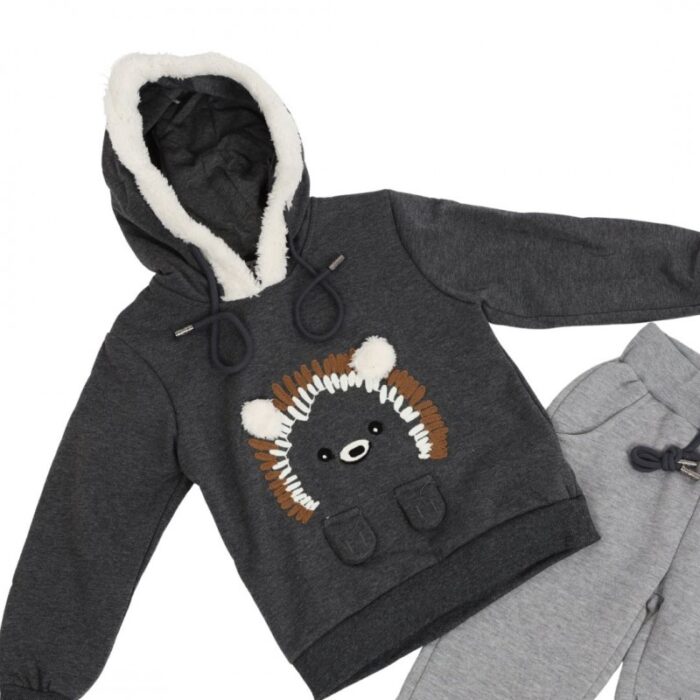 ⁦بجامة شتوية للأطفال لون سكني غامق قطعتين⁩ - الصورة ⁦4⁩