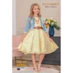 فستان بناتي مع جاكيت جينز لون أصفر