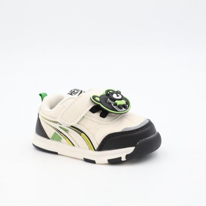 ⁦حذاء برباط للأطفال بتصميم دبدوب لون أسود وأبيض⁩ - الصورة ⁦2⁩