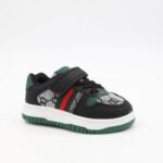 ⁦حذاء برباط ولاصق للأطفال لون أسود ونعل أبيض و أخضر⁩ - الصورة ⁦2⁩