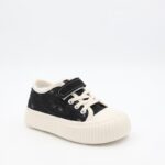 ⁦حذاء برباط ولاصق بلمعة للأطفال لون أسود و أبيض⁩ - الصورة ⁦2⁩