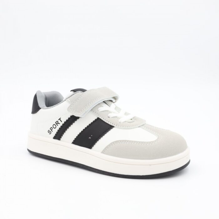 ⁦حذاء للأطفال لون أبيض ورمادي ونعل أبيض⁩ - الصورة ⁦3⁩