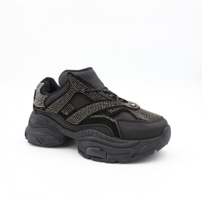 ⁦حذاء رياضي للنساء لون أسود مع أحجار زركون بيضاء⁩ - الصورة ⁦2⁩