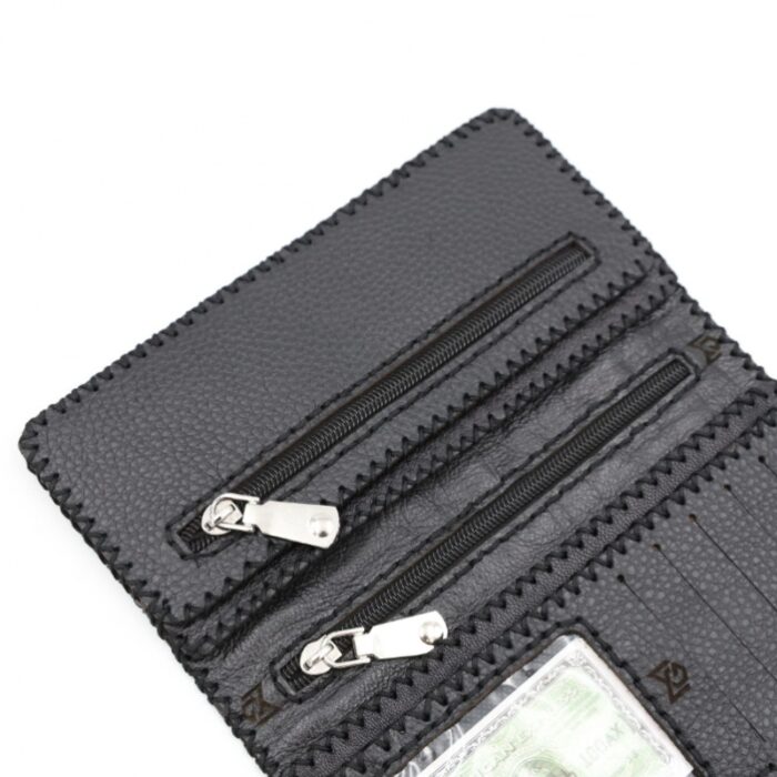 ⁦محفظة صناعه يدويه جلد طبيعي للنساء لون اسود مقاس 20*11⁩ - الصورة ⁦2⁩