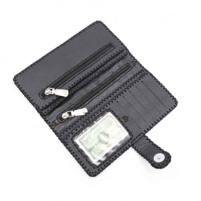 ⁦محفظة صناعه يدويه جلد طبيعي للنساء لون اسود مقاس 20*11⁩ - الصورة ⁦5⁩