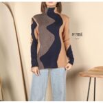 بلوزة صوف بأكمام طويلة للنساء لون كحلي