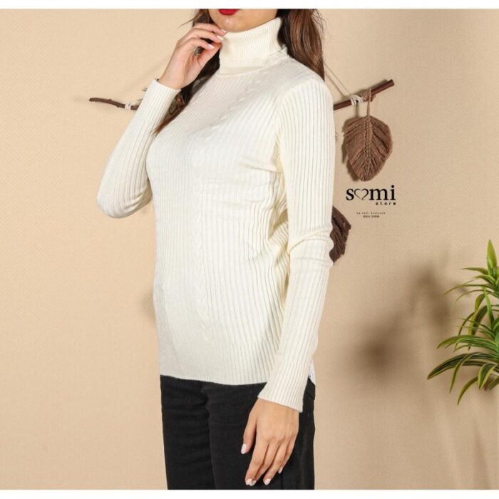 ⁦بلوزة صوف بأكمام طويلة للنساء لون أبيض⁩ - الصورة ⁦3⁩