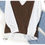 ⁦طقم قميص مع فست صوف لون بني وأبيض⁩ - الصورة ⁦3⁩