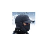 ⁦طقية فرو دافئ للرجال مع غطاء للاذنين وقناع للانف والفم يمكن إزالته يمكن ارتداؤها في أي مكان وأثناء الجري وركوب الدراجات لون اسود⁩ - الصورة ⁦4⁩