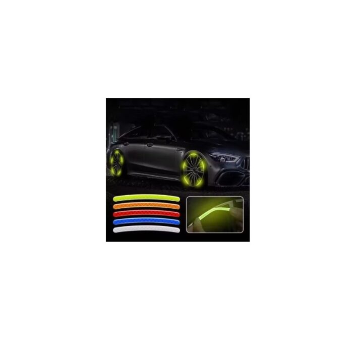 ⁦ملصقات عاكسة مضيئة  عواكس لعجلات السيارة والدراجة عدد 20 قطعة لون أصفر  9 * 0.7  سم⁩ - الصورة ⁦2⁩