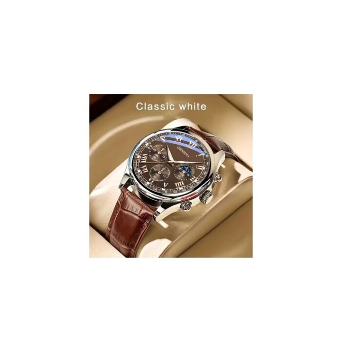 ⁦ساعة كوارتز فاخرة للرجال من Geneva حزام جلد لون بني⁩ - الصورة ⁦2⁩