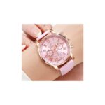 ساعة كوارتز تصميم عصري وأنيق للصبايا حزام جلد عالي الجودة لون زهري