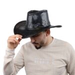 ⁦قبعة cowboy جلد للرجال لون أسود⁩ - الصورة ⁦4⁩