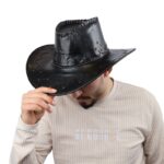 ⁦قبعة cowboy جلد للرجال لون أسود⁩ - الصورة ⁦5⁩