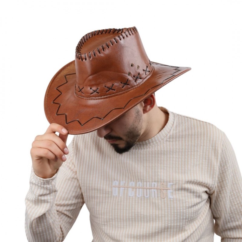 103376978_67dcb833650fe قبعة cowboy للرجال جلد لون بني - الصورة 1