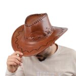 ⁦قبعة cowboy للرجال جلد لون بني⁩ - الصورة ⁦2⁩