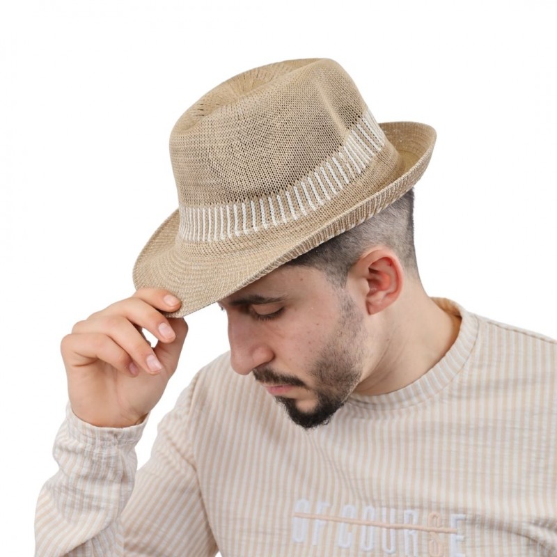 ⁦قبعة فيدورا للرجال لون بيج⁩ - الصورة ⁦1⁩