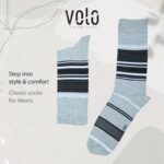 ⁦جوارب قطنية طويلة (زوج واحد) للرجال لون سكني وأسود⁩ - الصورة ⁦2⁩