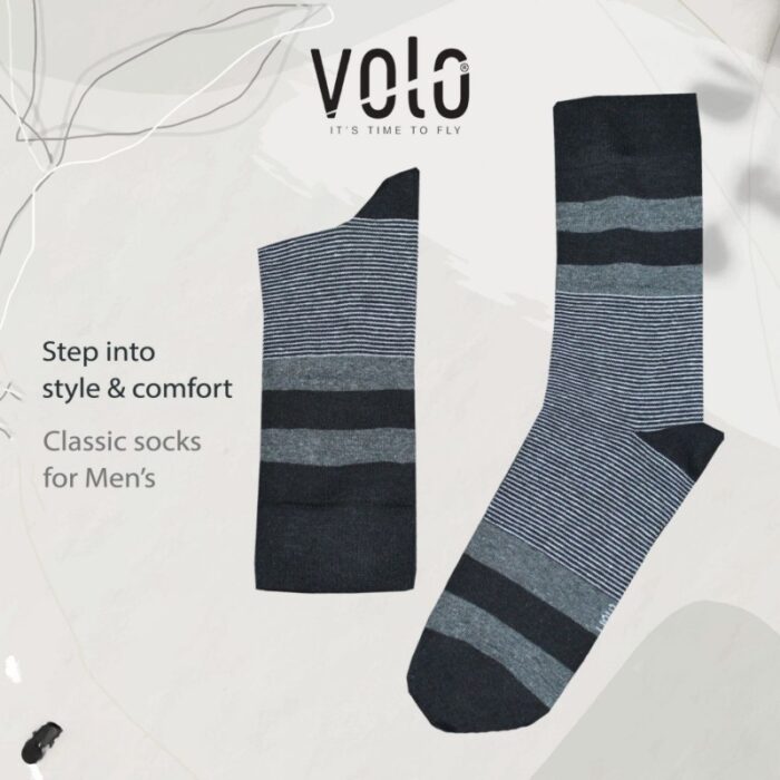 ⁦جوارب قطنية طويلة (زوج واحد) للرجال لون أسود وخط سكني⁩ - الصورة ⁦2⁩