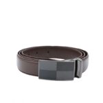 ⁦سير جلد طبيعي رسمي بتصميم ابزيم للرجال لون بني محروق⁩ - الصورة ⁦3⁩