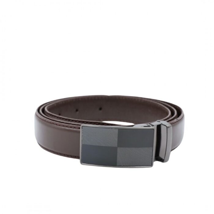 ⁦سير جلد طبيعي رسمي بتصميم ابزيم للرجال لون بني محروق⁩ - الصورة ⁦3⁩