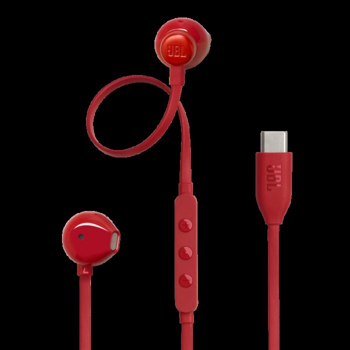 ⁦JBL Tune 305C USB Wired Hi-Res Earbud Headphones-Red⁩ - الصورة ⁦2⁩