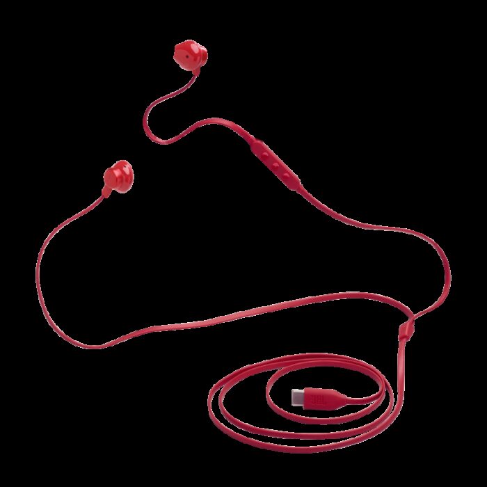 ⁦JBL Tune 305C USB Wired Hi-Res Earbud Headphones-Red⁩ - الصورة ⁦7⁩