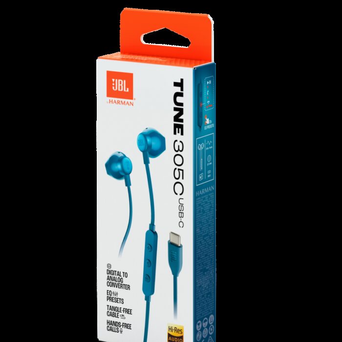 ⁦JBL Tune 305C USB Wired Hi-Res Earbud Headphones-Blue⁩ - الصورة ⁦9⁩