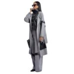 ⁦طقم نسائي جلد (3 قطع) بأكمام طويلة للنساء لون رمادي⁩ - الصورة ⁦6⁩