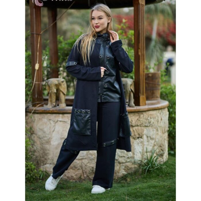 103377426_67dcbbb7f0f8c طقم نسائي جلد (3 قطع) بأكمام طويلة للنساء لون أسود - الصورة 1