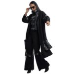 ⁦طقم نسائي جلد (3 قطع) بأكمام طويلة للنساء لون أسود⁩ - الصورة ⁦4⁩