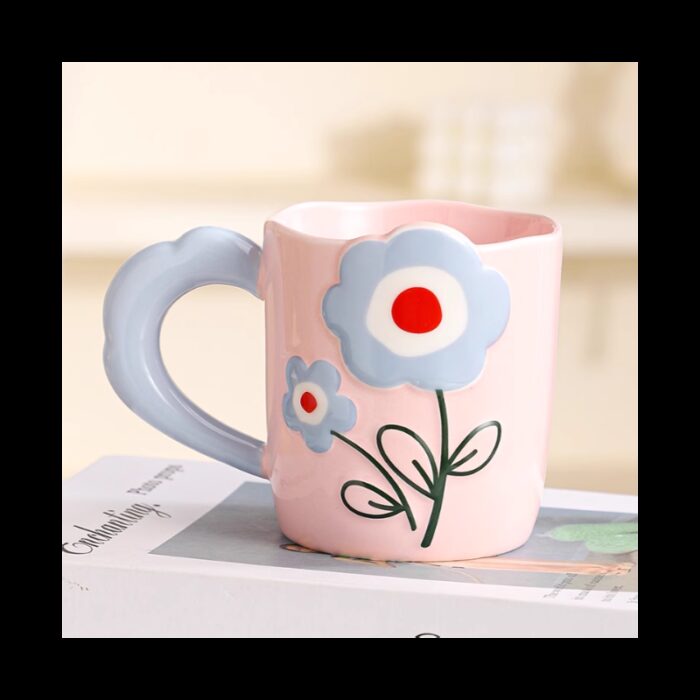 ⁦مج بتصميم وردة يد عريضة لون زهري⁩ - الصورة ⁦2⁩